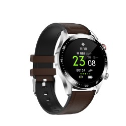 Sante Heart Rate, Blood Pressure Monitor Smart Watch SE12 Silver Case with Brown Leather Strap