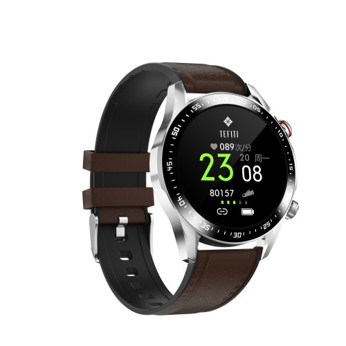 Sante Heart Rate, Blood Pressure Monitor Smart Watch SE12 Silver Case with Brown Leather Strap